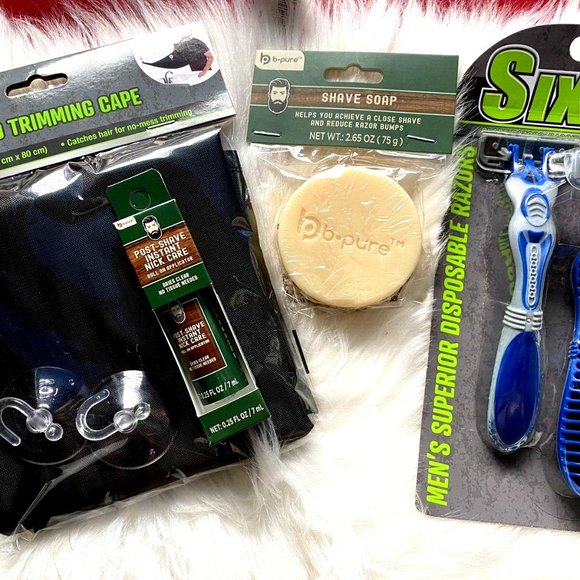 Shaving Grooming Beard 6 Blade Razor Soap Trimming Cape Catcher Barber Apron Kit - Picture 6 of 6